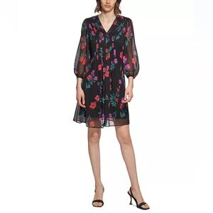 Calvin Klein Floral Print Shift Dress Women’s 6 Black Red Purple Green Holiday